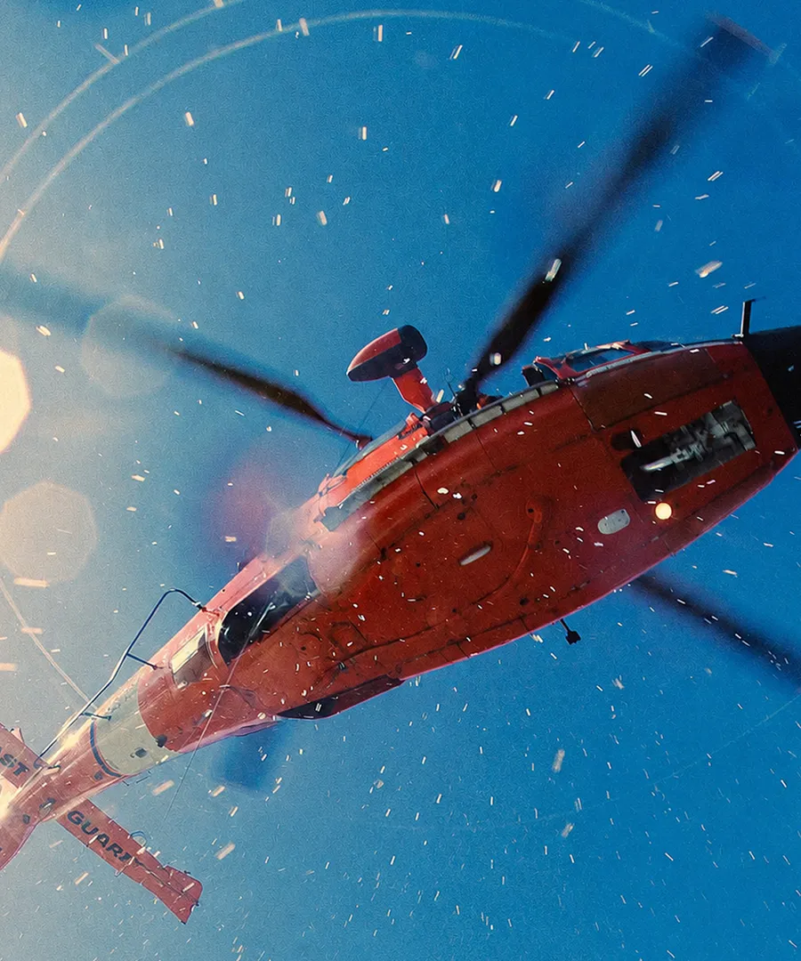 A coastguard helicopter overhead